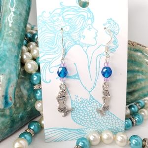 Caribbean Blue Czech Glass Mermaid Earrings